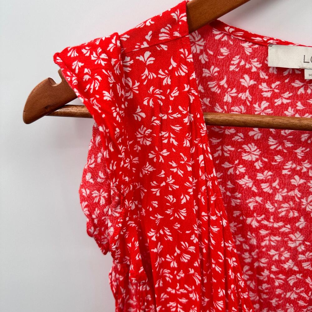 LOFT Floral Ruffle Sleeve Wrap Midi Dress // 8 - Picture 5 of 13